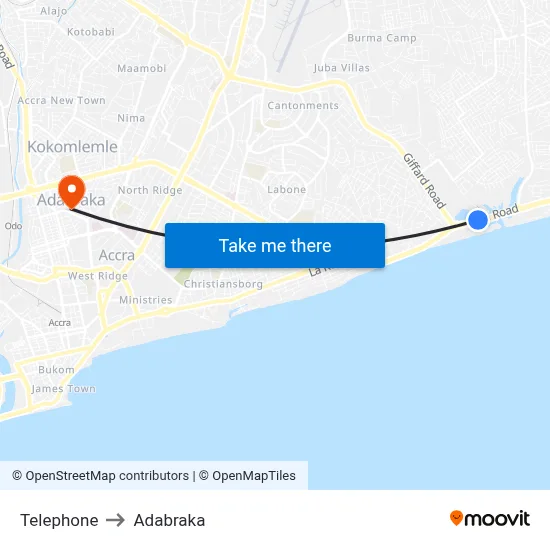 Telephone to Adabraka map
