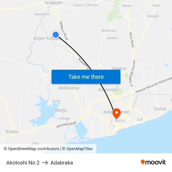 Akotoshi No 2 to Adabraka map