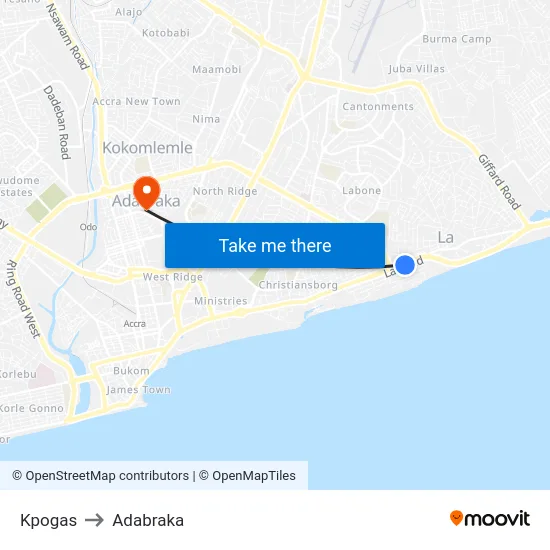 Kpogas to Adabraka map