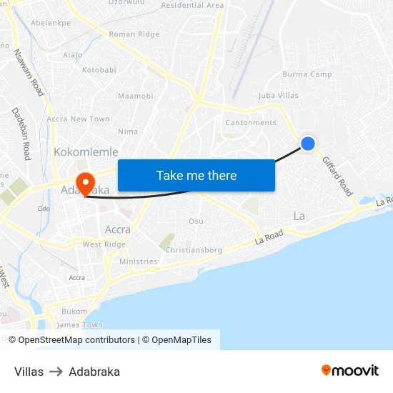 Villas to Adabraka map