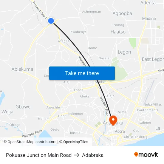 Pokuase Junction Main Road to Adabraka map