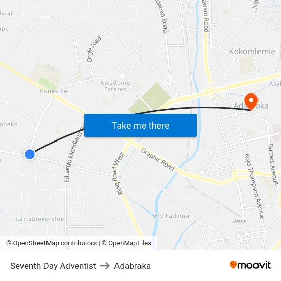 Seventh Day Adventist to Adabraka map