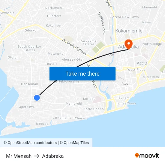 Mr Mensah to Adabraka map