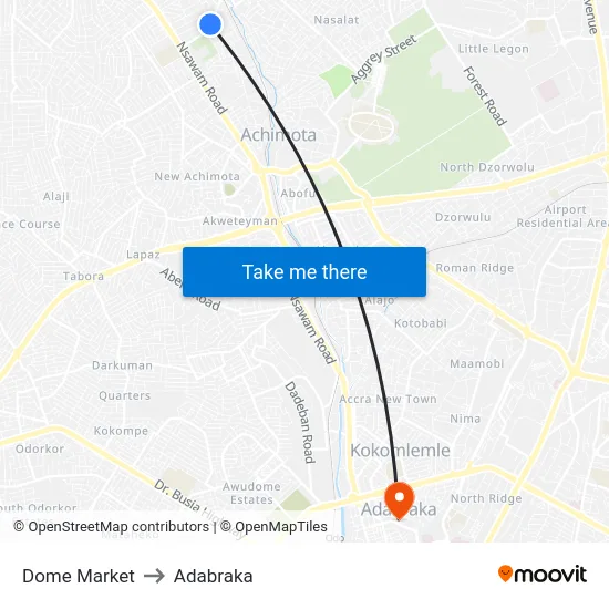 Dome Market to Adabraka map