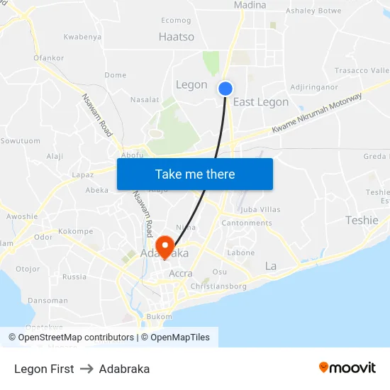 Legon First to Adabraka map