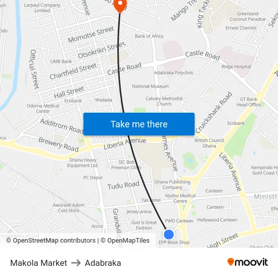 Makola Market to Adabraka map