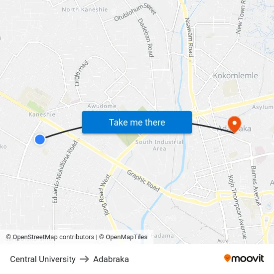 Central University to Adabraka map