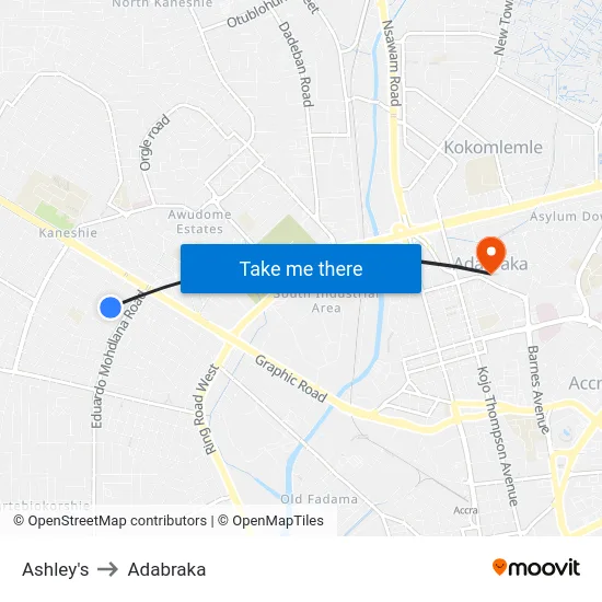 Ashley's to Adabraka map