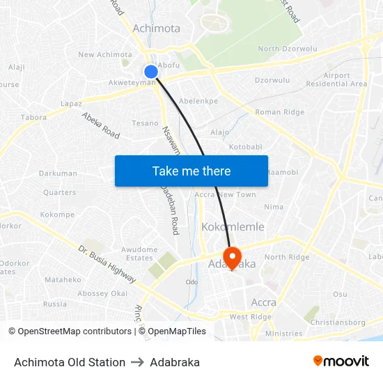 Achimota Old Station to Adabraka map