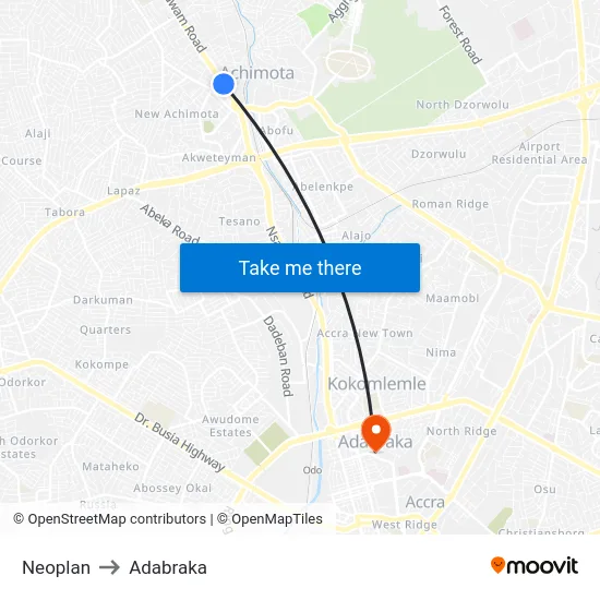 Neoplan to Adabraka map