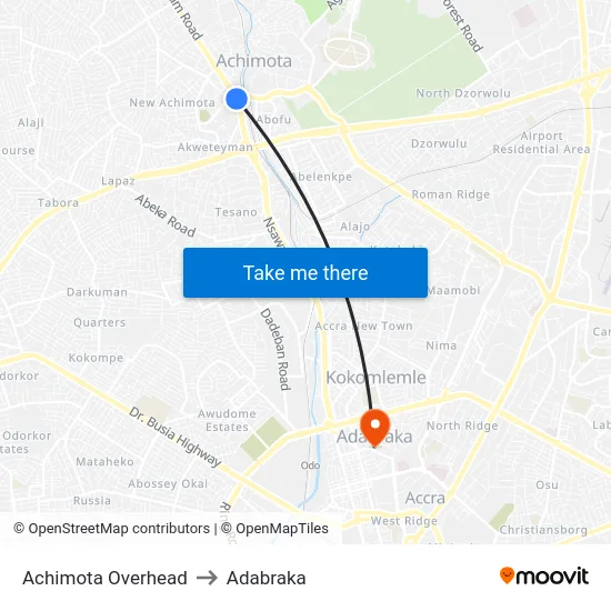 Achimota Overhead to Adabraka map