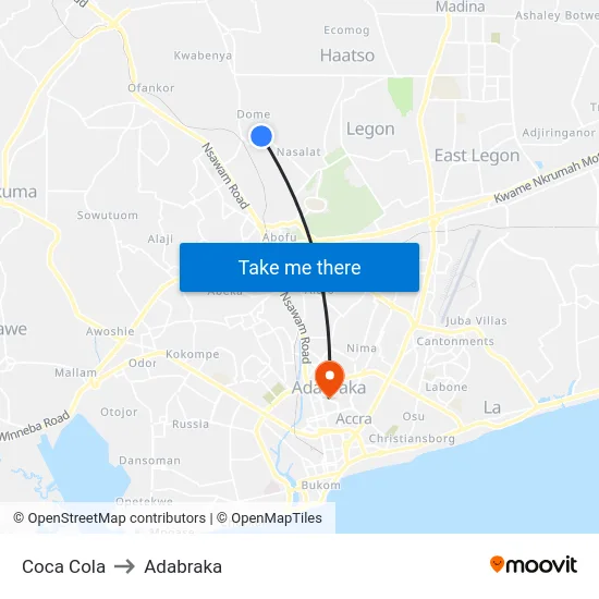 Coca Cola to Adabraka map