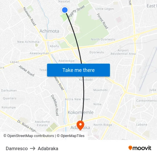 Damresco to Adabraka map