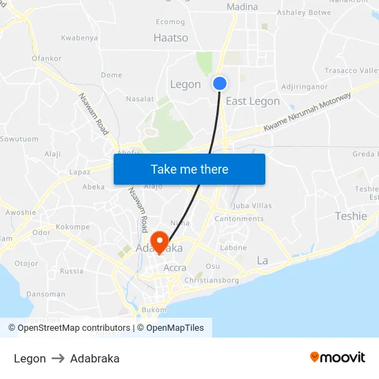 Legon to Adabraka map