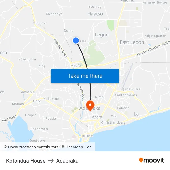 Koforidua House to Adabraka map