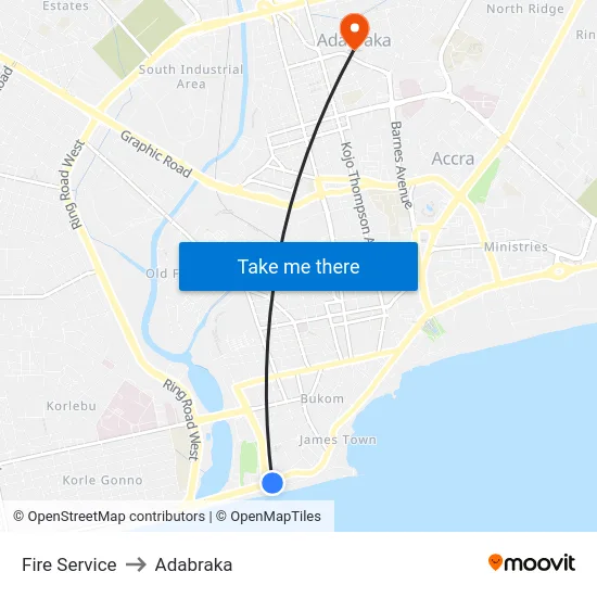 Fire Service to Adabraka map