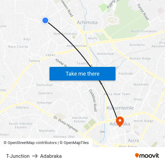 T-Junction to Adabraka map