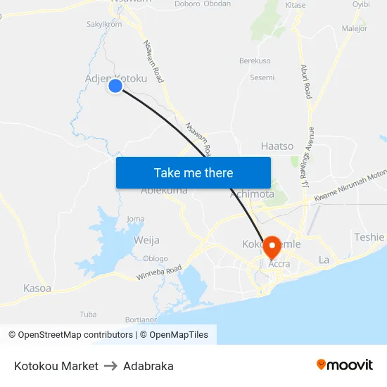 Kotokou Market to Adabraka map