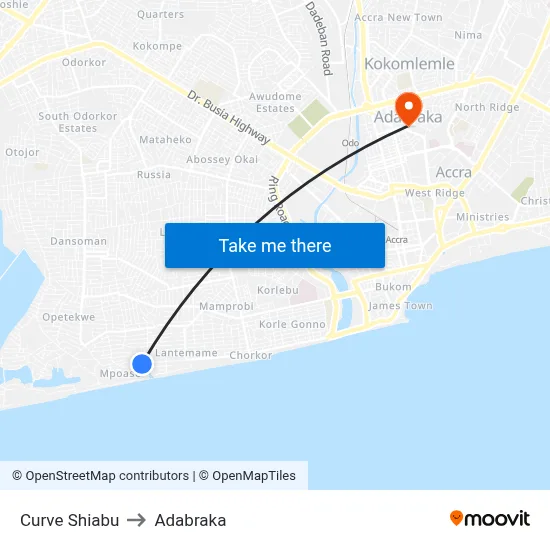 Curve Shiabu to Adabraka map
