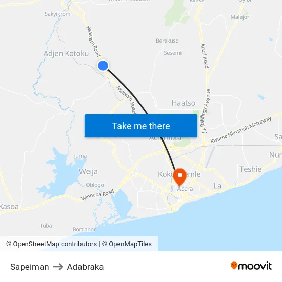 Sapeiman to Adabraka map