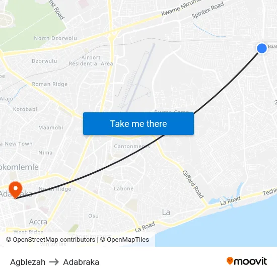 Agblezah to Adabraka map