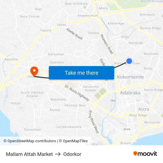 Mallam Attah Market to Odorkor map