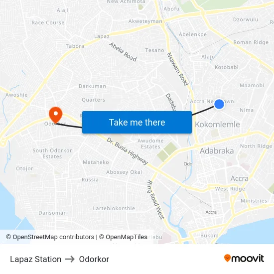 Lapaz Station to Odorkor map