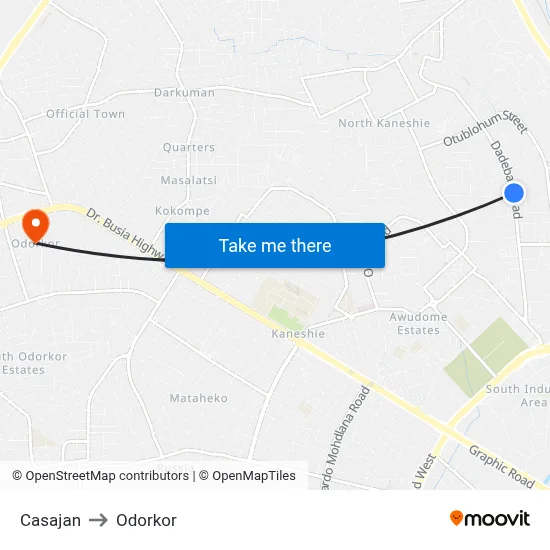 Casajan to Odorkor map