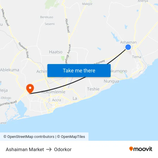Ashaiman Market to Odorkor map