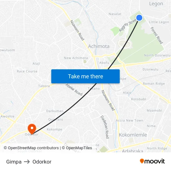 Gimpa to Odorkor map