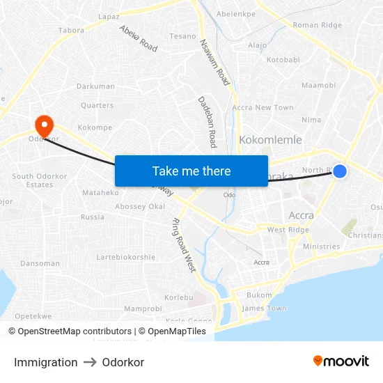 Immigration to Odorkor map