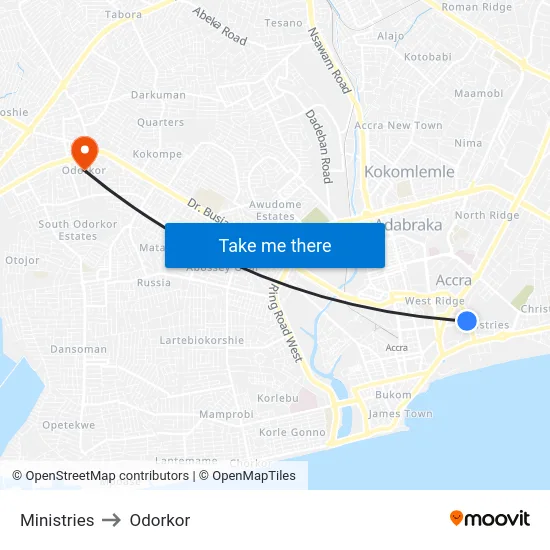 Ministries to Odorkor map