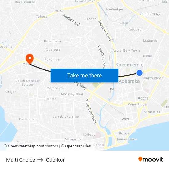 Multi Choice to Odorkor map