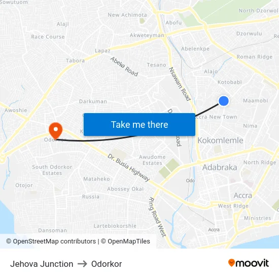 Jehova Junction to Odorkor map