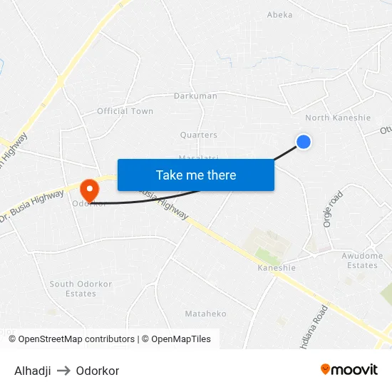 Alhadji to Odorkor map