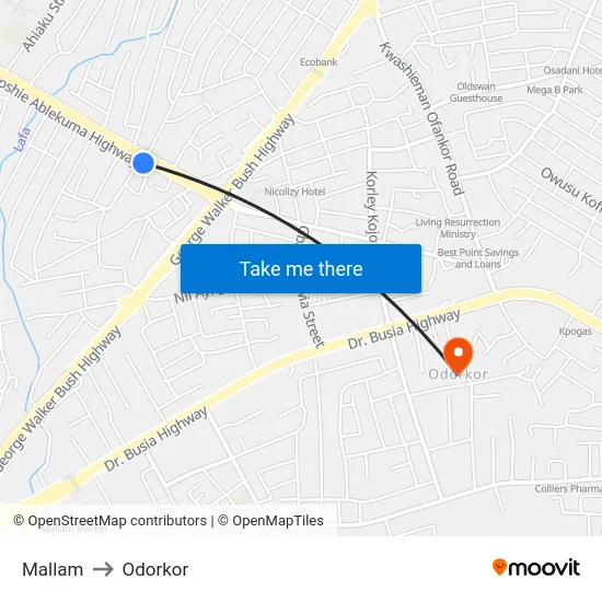 Mallam to Odorkor map