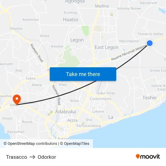 Trasacco to Odorkor map