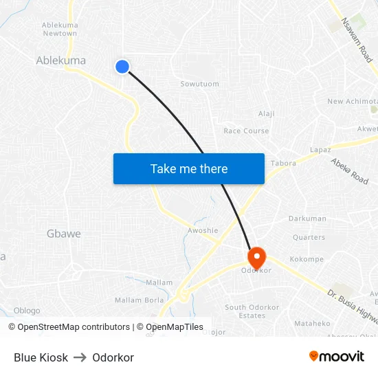 Blue Kiosk to Odorkor map