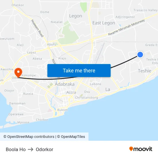 Boola Ho to Odorkor map
