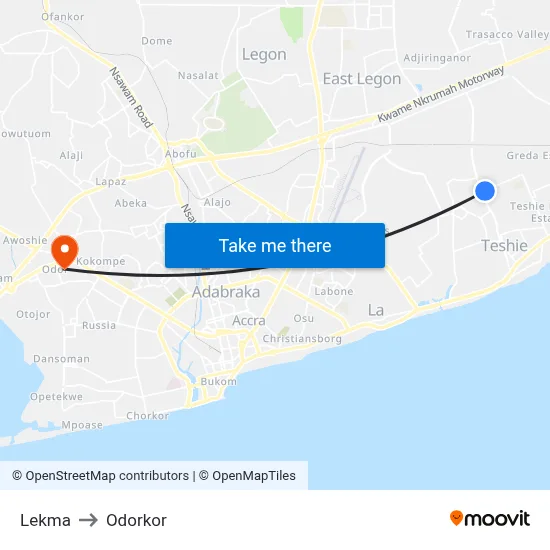 Lekma to Odorkor map