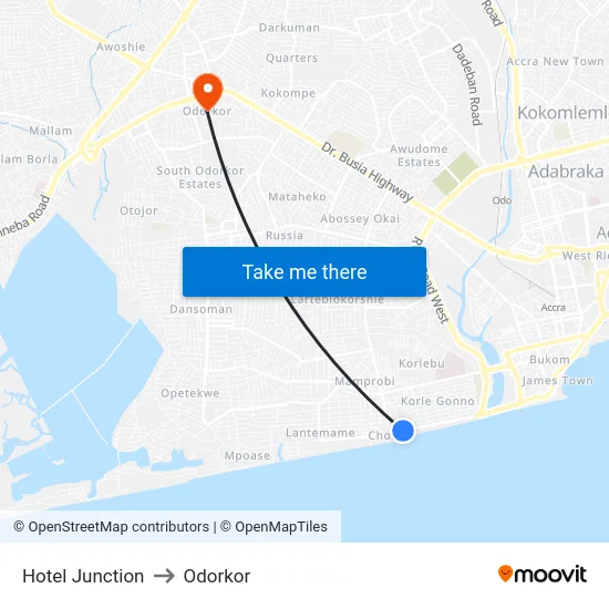 Hotel Junction to Odorkor map