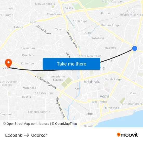Ecobank to Odorkor map