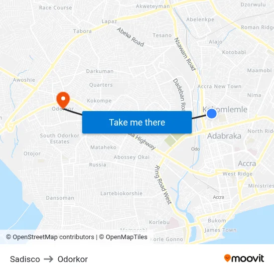 Sadisco to Odorkor map
