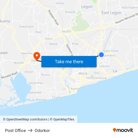 Post Office to Odorkor map