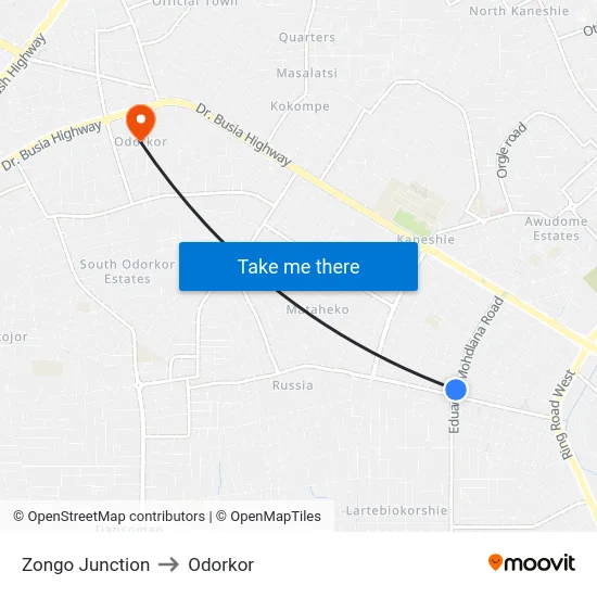Zongo Junction to Odorkor map