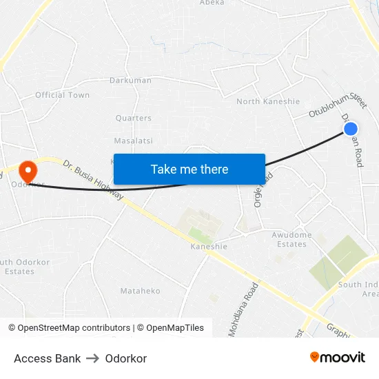 Access Bank to Odorkor map