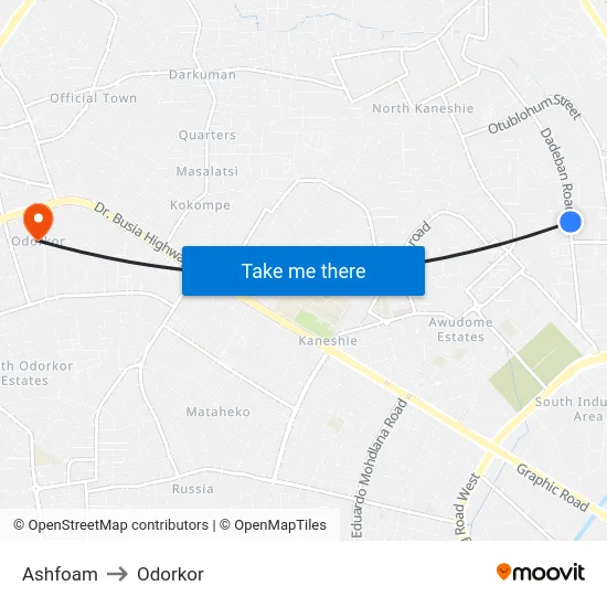 Ashfoam to Odorkor map