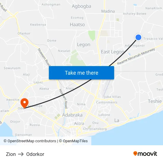 Zion to Odorkor map
