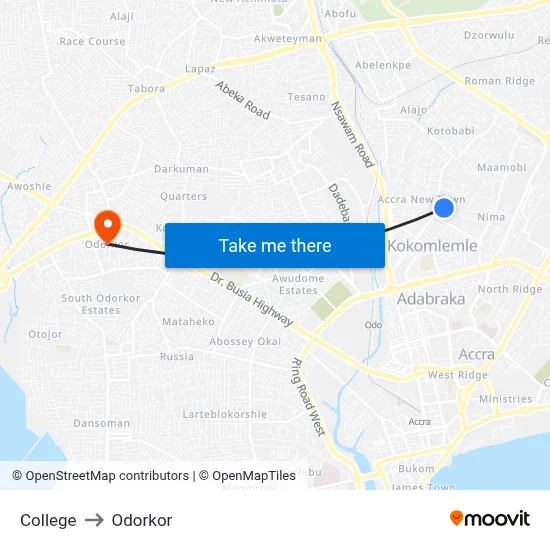 College to Odorkor map