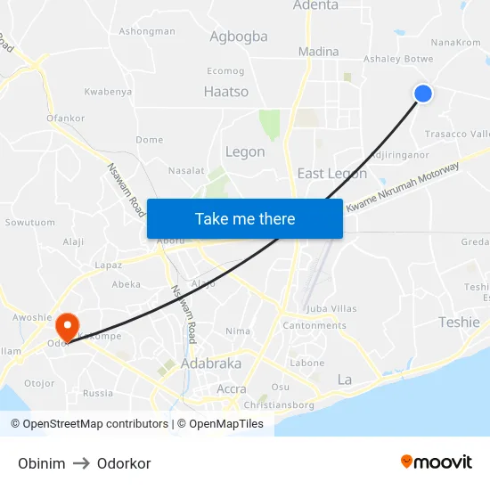 Obinim to Odorkor map